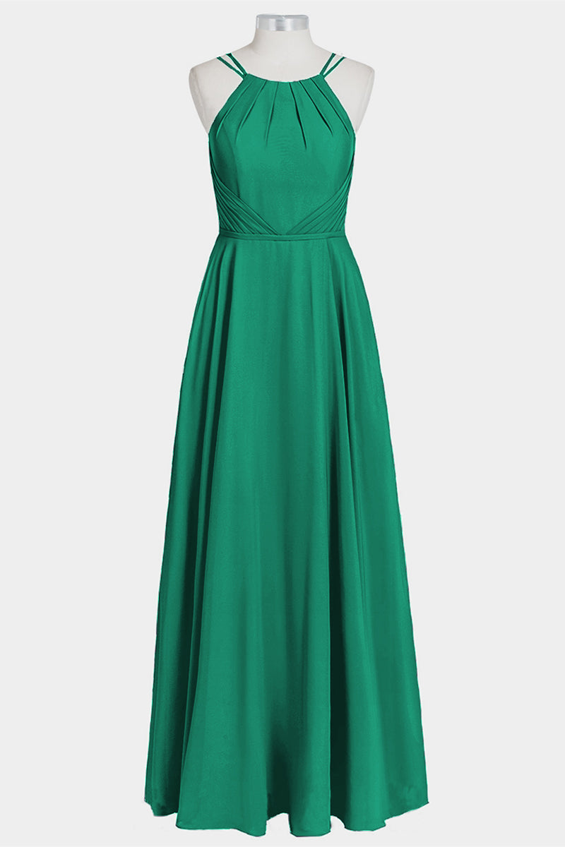 Chiffon Column Spaghetti Straps Sleeveless Bridesmaid Dress-B14038