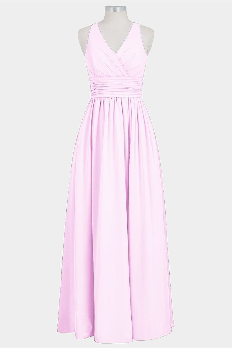 Chiffon Column V-Neck Sleeveless Bridesmaid Dress-B14041