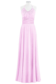 Chiffon Column Halter Sleeveless Bridesmaid Dress-B14073
