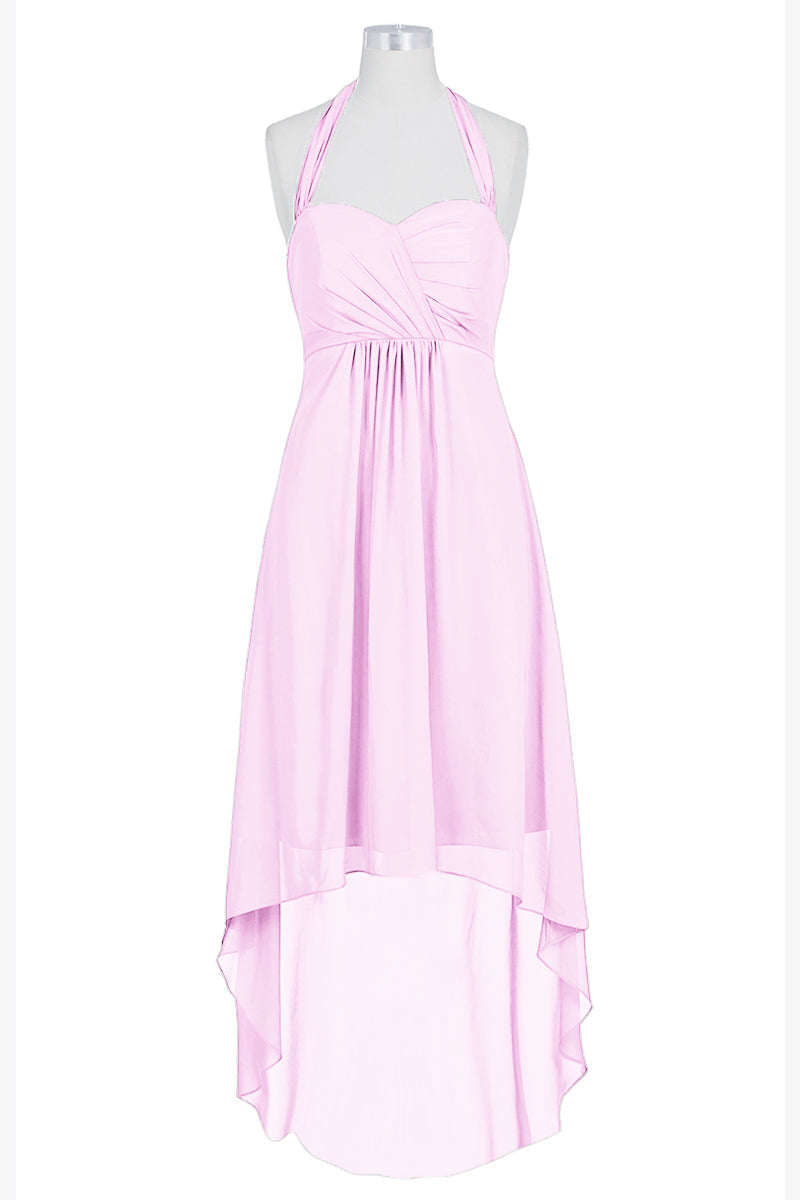 Chiffon Column Halter Sleeveless Bridesmaid Dress-B14087