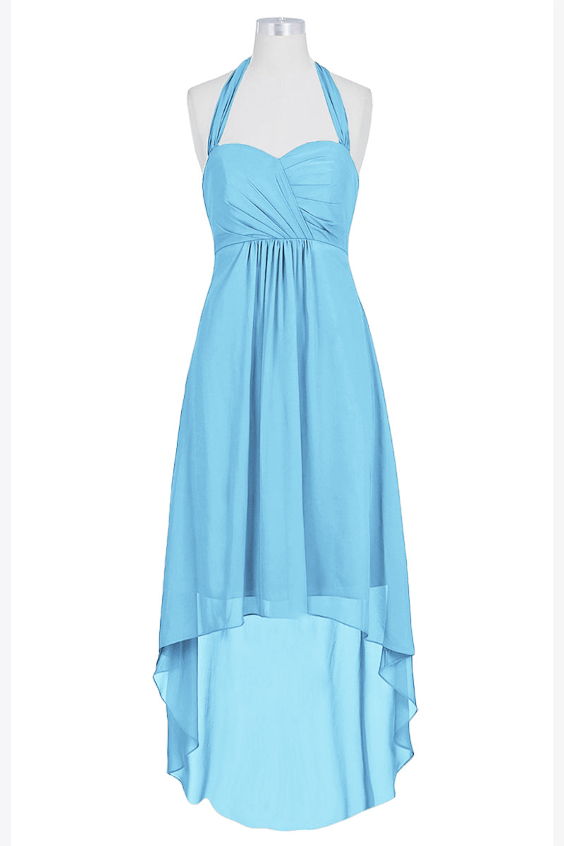 Chiffon Column Halter Sleeveless Bridesmaid Dress-B14087