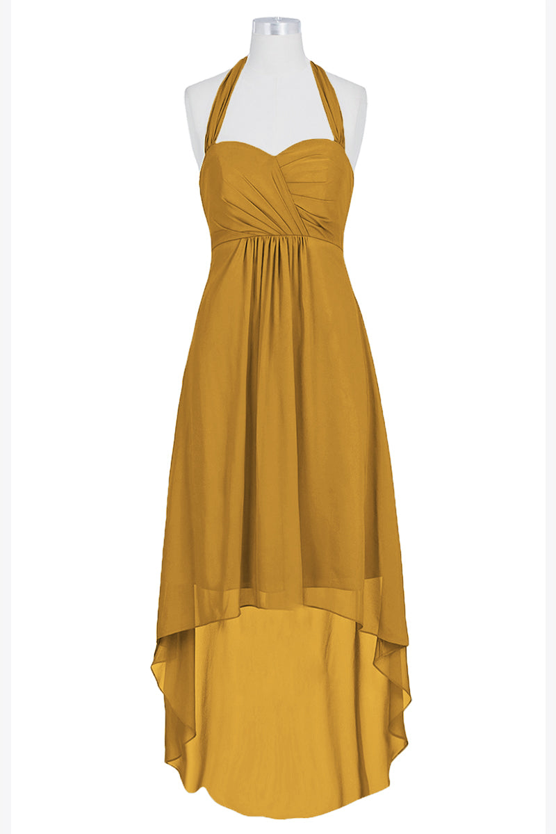 Chiffon Column Halter Sleeveless Bridesmaid Dress-B14087