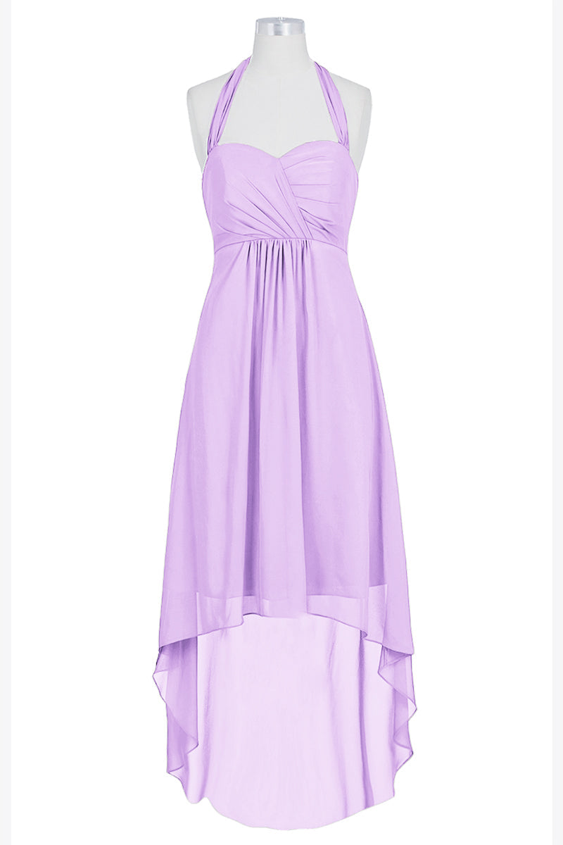 Chiffon Column Halter Sleeveless Bridesmaid Dress-B14087