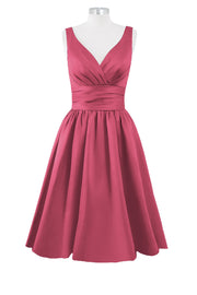 Satin Column Dipped Sleeveless Bridesmaid Dress-B14100