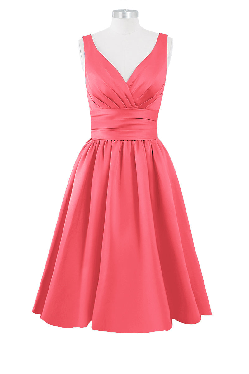 Satin Column Dipped Sleeveless Bridesmaid Dress-B14100