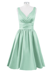 Satin Column Dipped Sleeveless Bridesmaid Dress-B14100