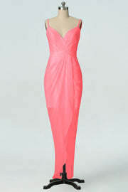 Chiffon Column V-Neck Sleeveless Bridesmaid Dress-B19001