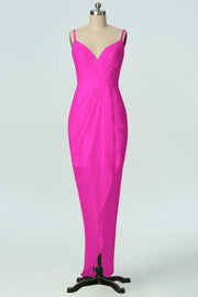 Chiffon Column V-Neck Sleeveless Bridesmaid Dress-B19001