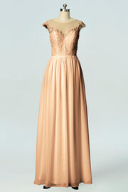 Lace Column V-Neck Cap Sleeves Bridesmaid Dress-B19004