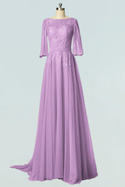 Lace Column Boat Neck Half Sleeves Bridesmaid Dress-B19007