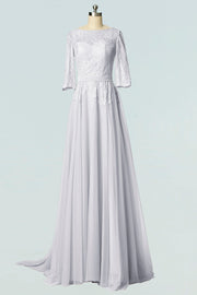 Lace Column Boat Neck Half Sleeves Bridesmaid Dress-B19007