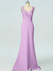 Lace Column V-Neck Sleeveless Bridesmaid Dress-B19033