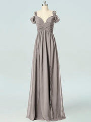 Chiffon Column Off the Shoulder Sleeveless Bridesmaid Dress-B19040