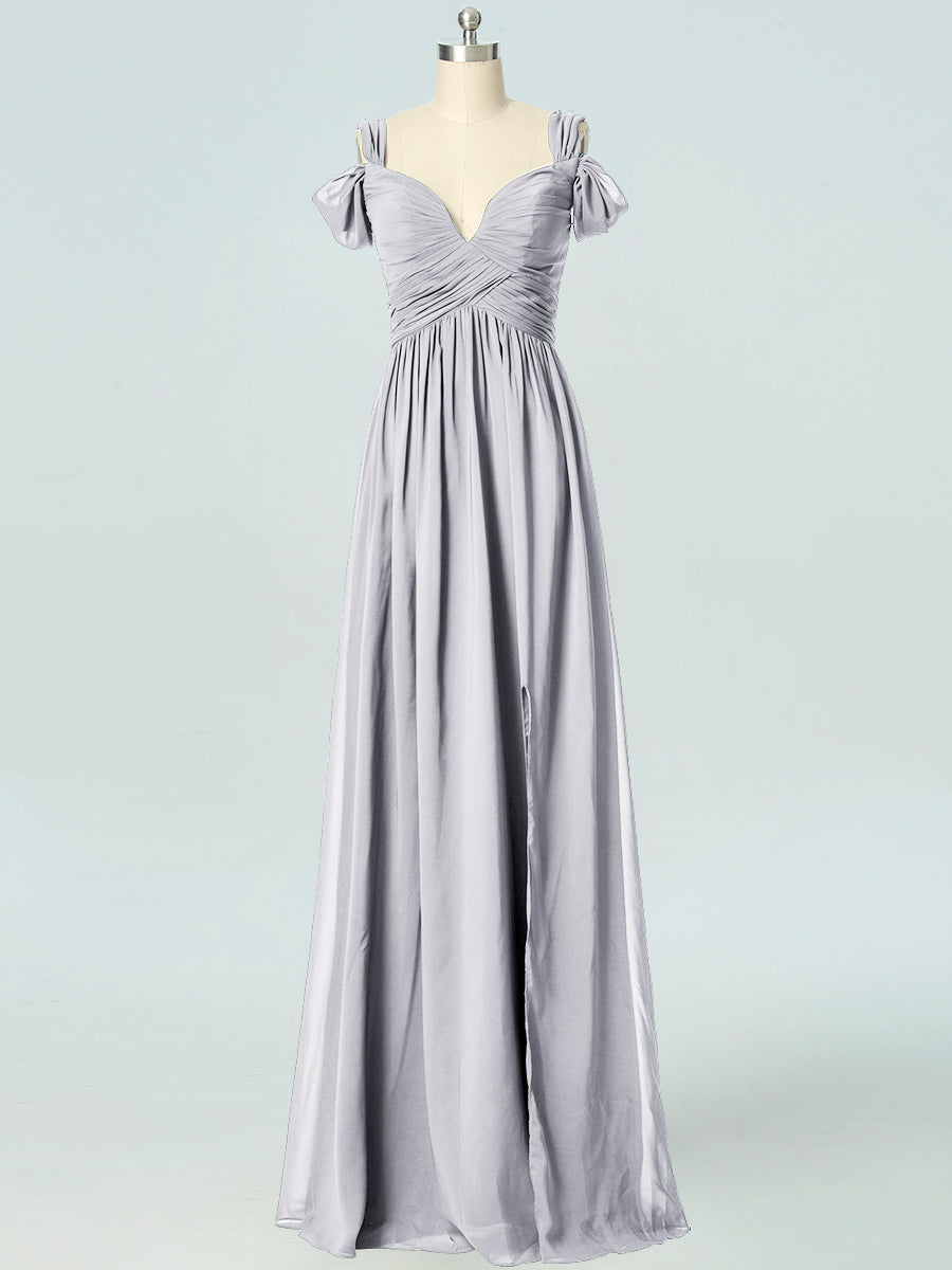 Chiffon Column Off the Shoulder Sleeveless Bridesmaid Dress-B19040
