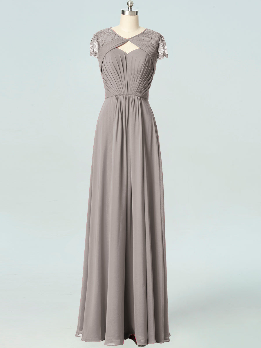 Lace Column Sweetheart Cap Sleeves Bridesmaid Dress-B19050