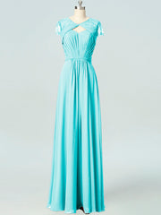 Lace Column Sweetheart Cap Sleeves Bridesmaid Dress-B19050