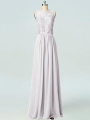 Lace Column Boat Neck Sleeveless Bridesmaid Dress-B19051
