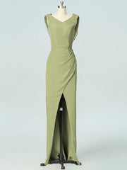 Chiffon Column V-Neck Sleeveless Bridesmaid Dress-B19054