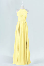 Lace Column Halter Sleeveless Bridesmaid Dress-B19074