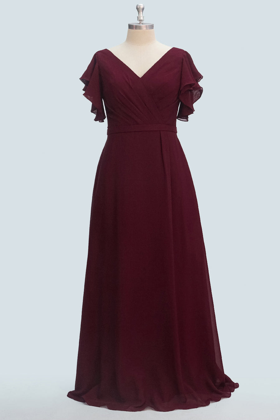 Chiffon V-Neck Half Sleeves Bridesmaid Dress| Plus Size | 60+ Colors