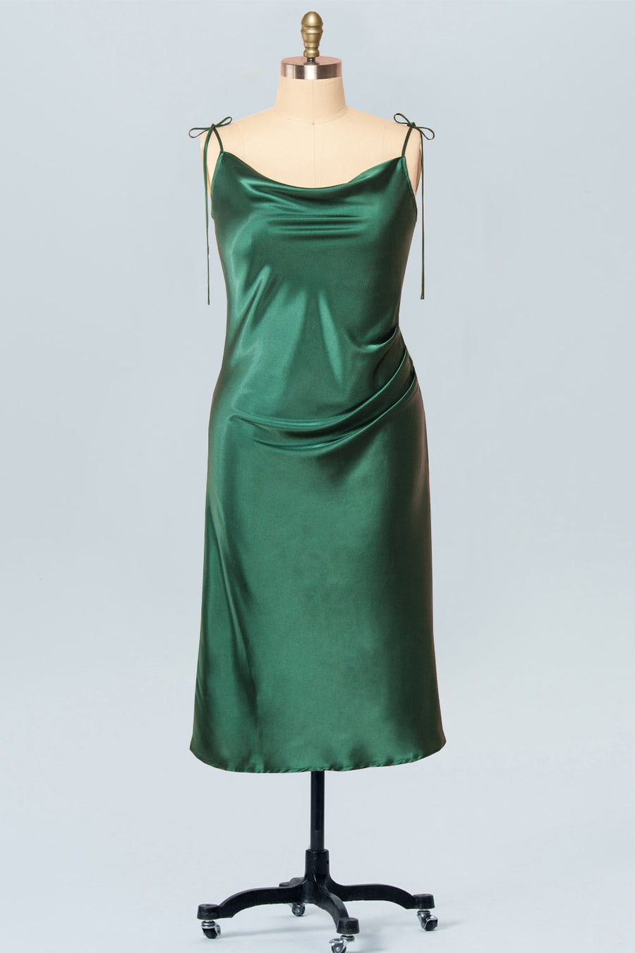 cowl neck tea length satin a line dress Cowl Neck Tea-Length Satin A-Line Dress
