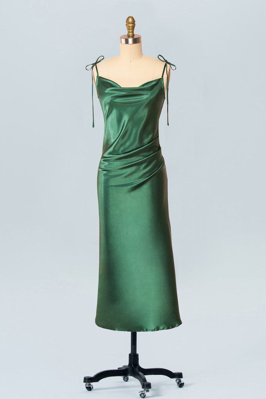 Stretch Satin A-Line Cowl Neck Sleeveless Bridesmaid Dress-B19301