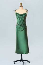 Stretch Satin A-Line Cowl Neck Sleeveless Bridesmaid Dress-B19301