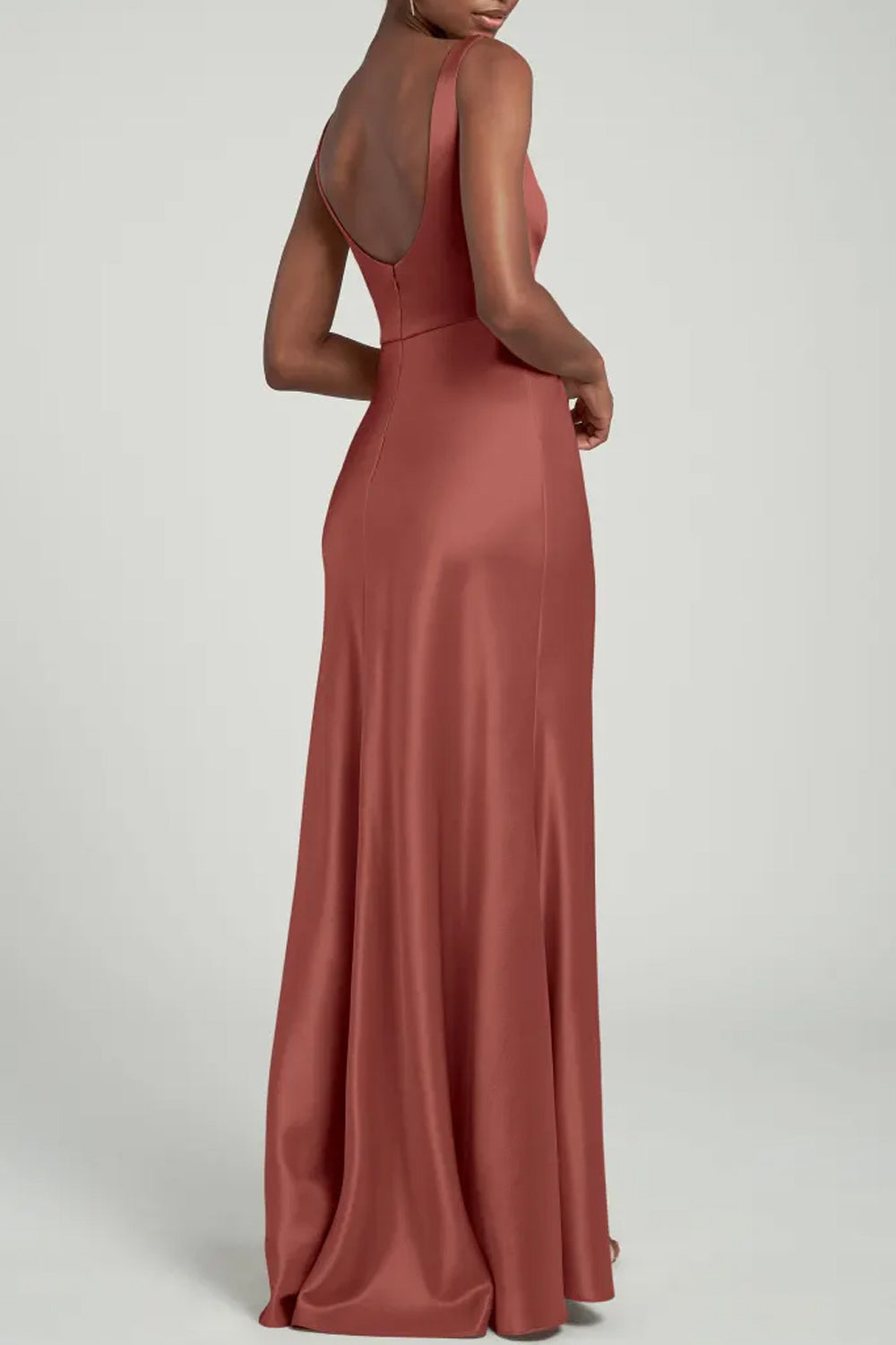 Stretch Satin Boat Neck Sleeveless Bridesmaid Dress| Plus Size