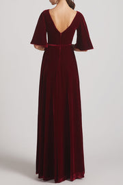 Velvet Boat Neck Long Sleeves Bridesmaid Dress| Plus Size | 60+ Colors