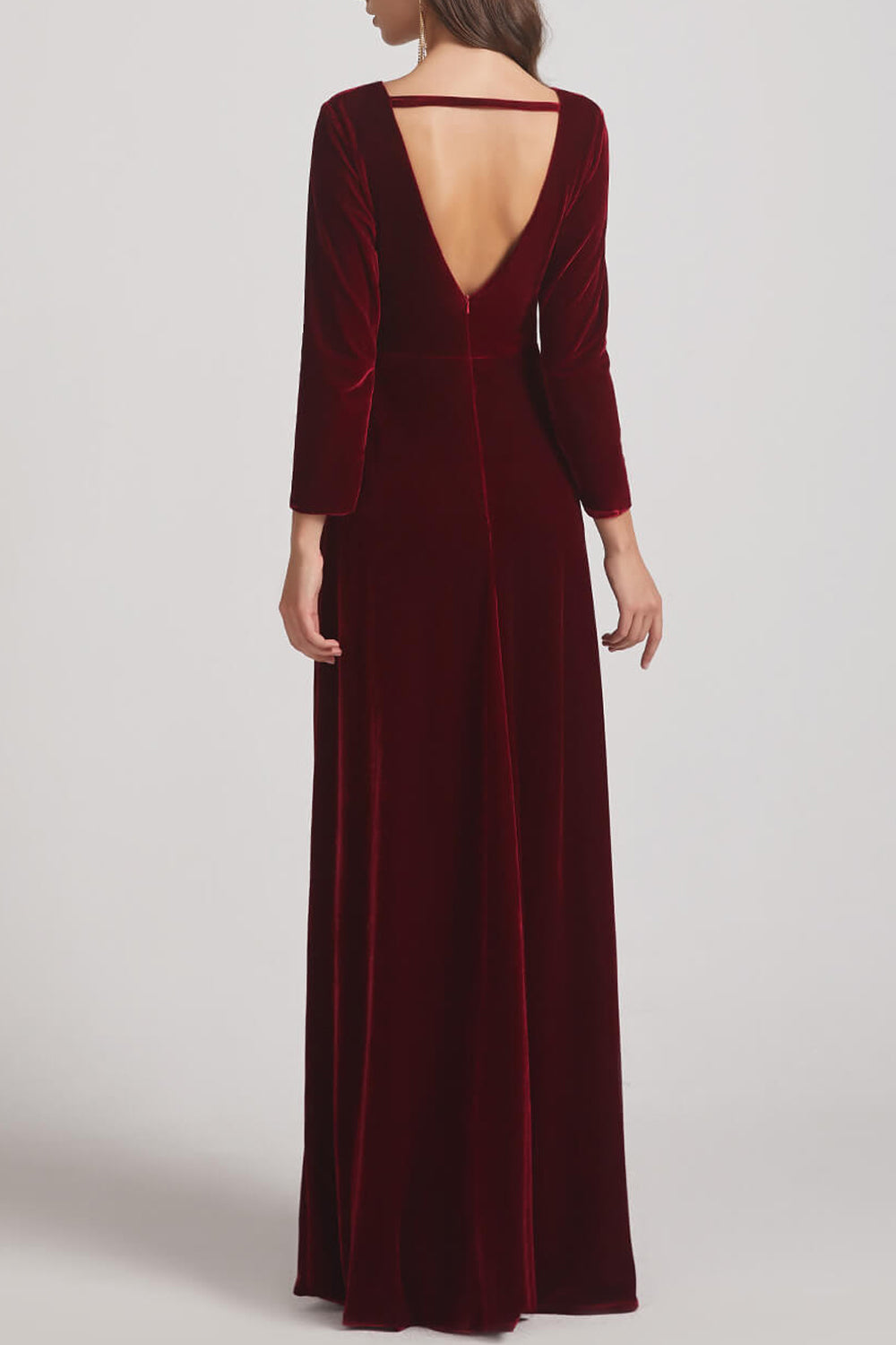 fitted lace wedding dress Velvet V-Neck Long Sleeves Bridesmaid Dress| Plus Size