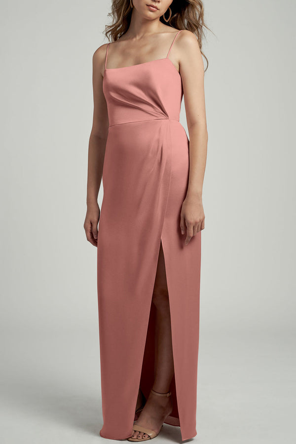 boat neck bridesmaid dress Bateau Low Cowl 71% Polyester Sheath Boat Neck Silk Satin