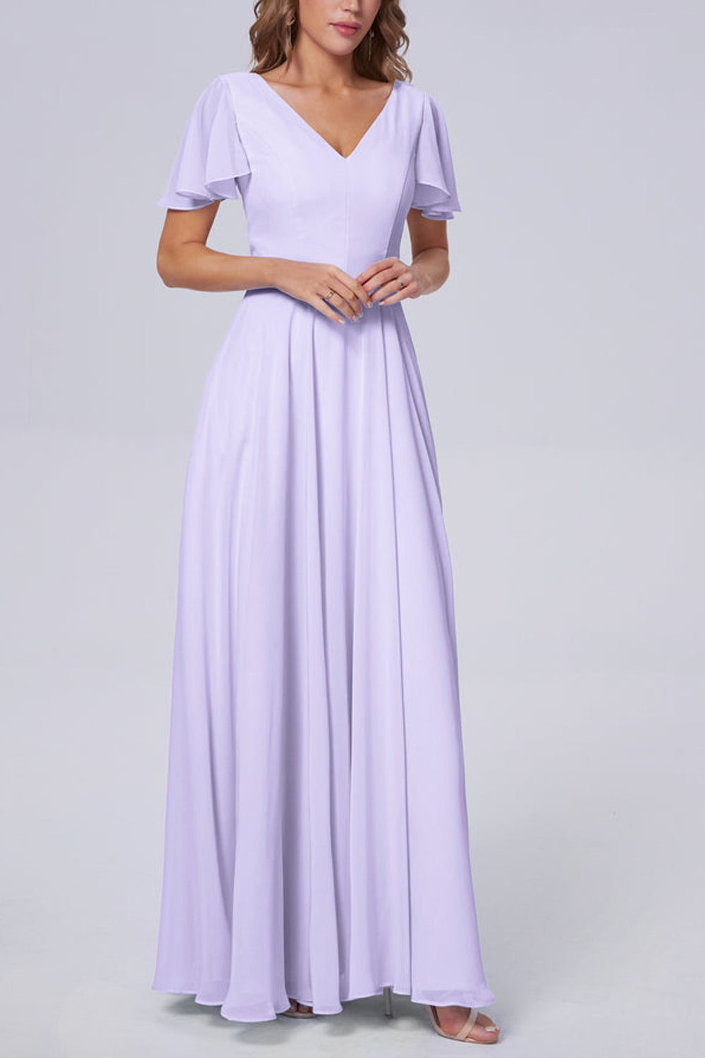 Chiffon V-Neck Sleeveless Bridesmaid Dress| Plus Size | 60+ Colors