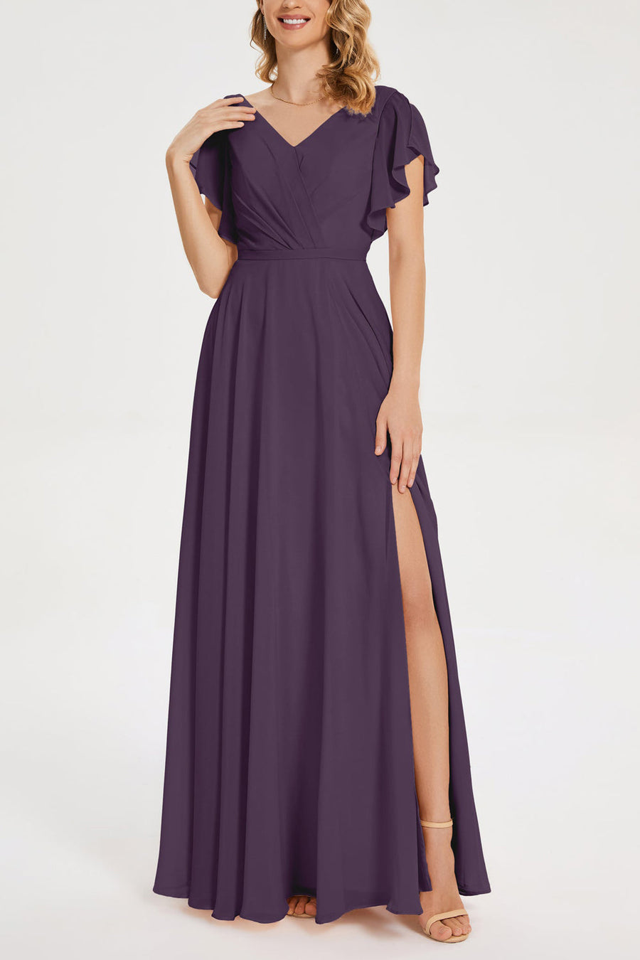 Chiffon Dipped Half Sleeves Bridesmaid Dress| Plus Size | 60+ Colors