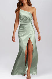 Stretch Satin Column One Shoulder Sleeveless Bridesmaid Dress-B19800