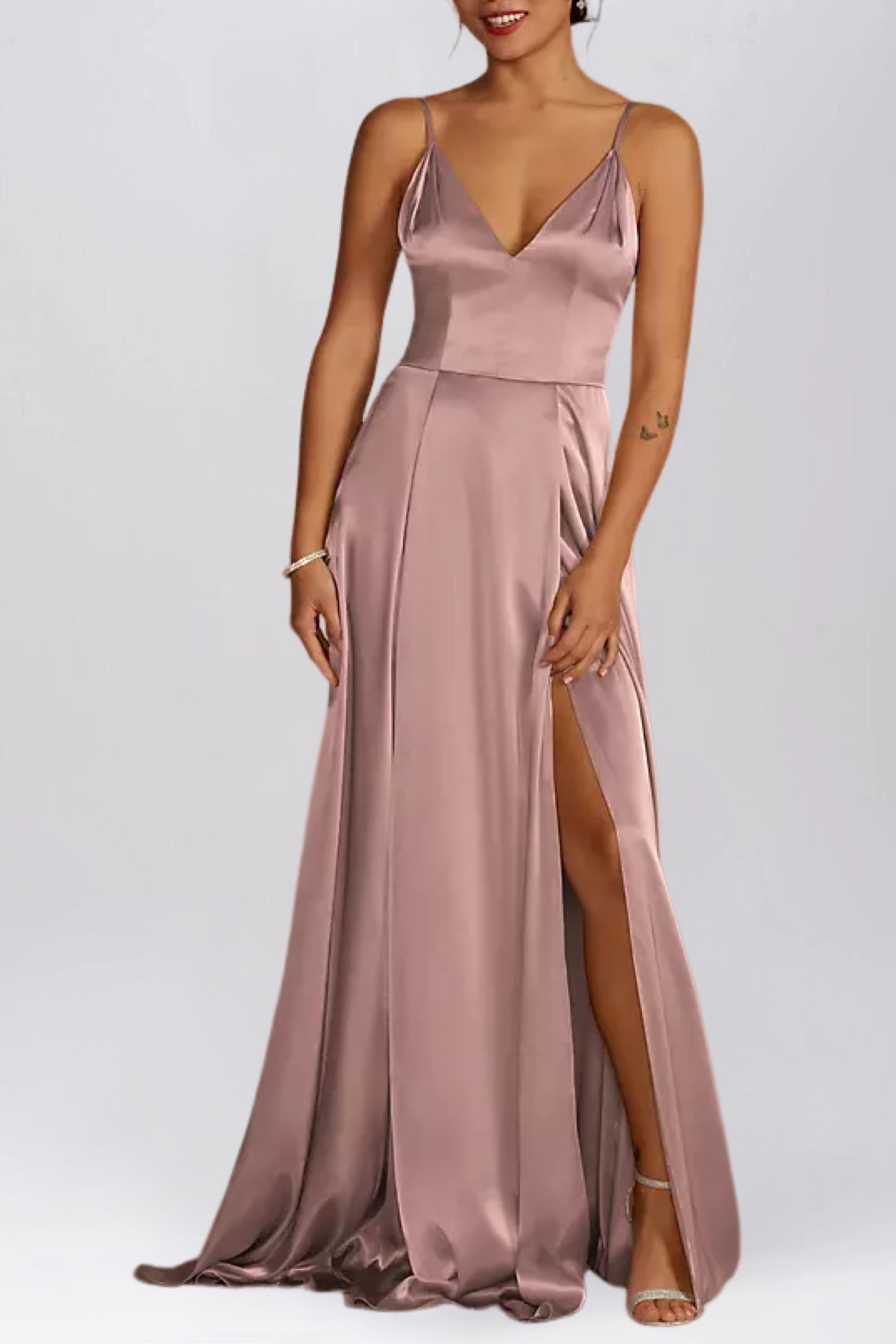satin v neck dress Stretch Satin V-Neck Sleeveless Bridesmaid Dress| Plus Size