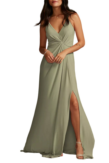 Chiffon A-Line V-Neck Sleeveless Bridesmaid Dress-B19806
