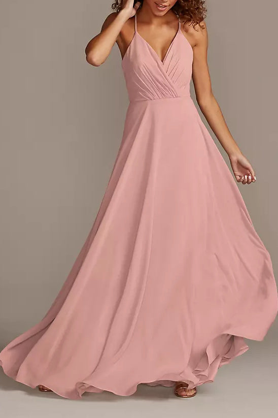 Chiffon A-Line V-Neck Sleeveless Bridesmaid Dress-B19808