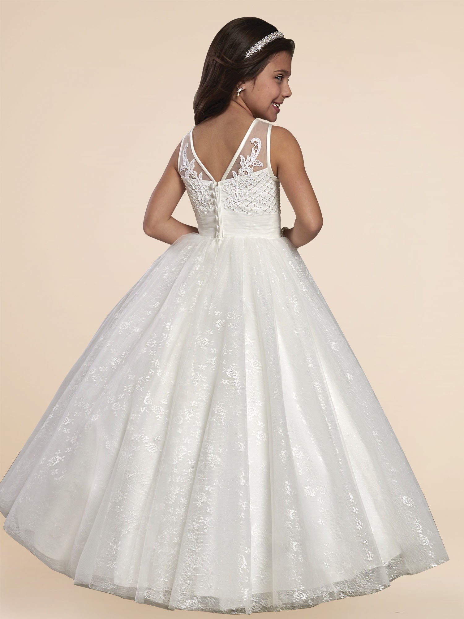 Lace A-Line Scoop Neck Sleeveless Flower Girl Dress-B500004