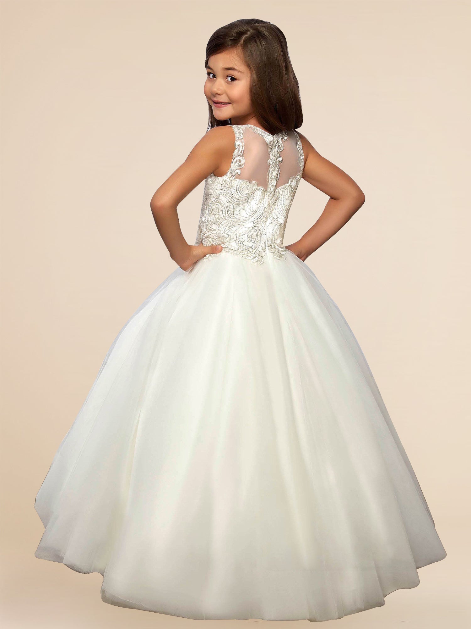 Lace A-Line Scoop Neck Sleeveless Flower Girl Dress-B500010