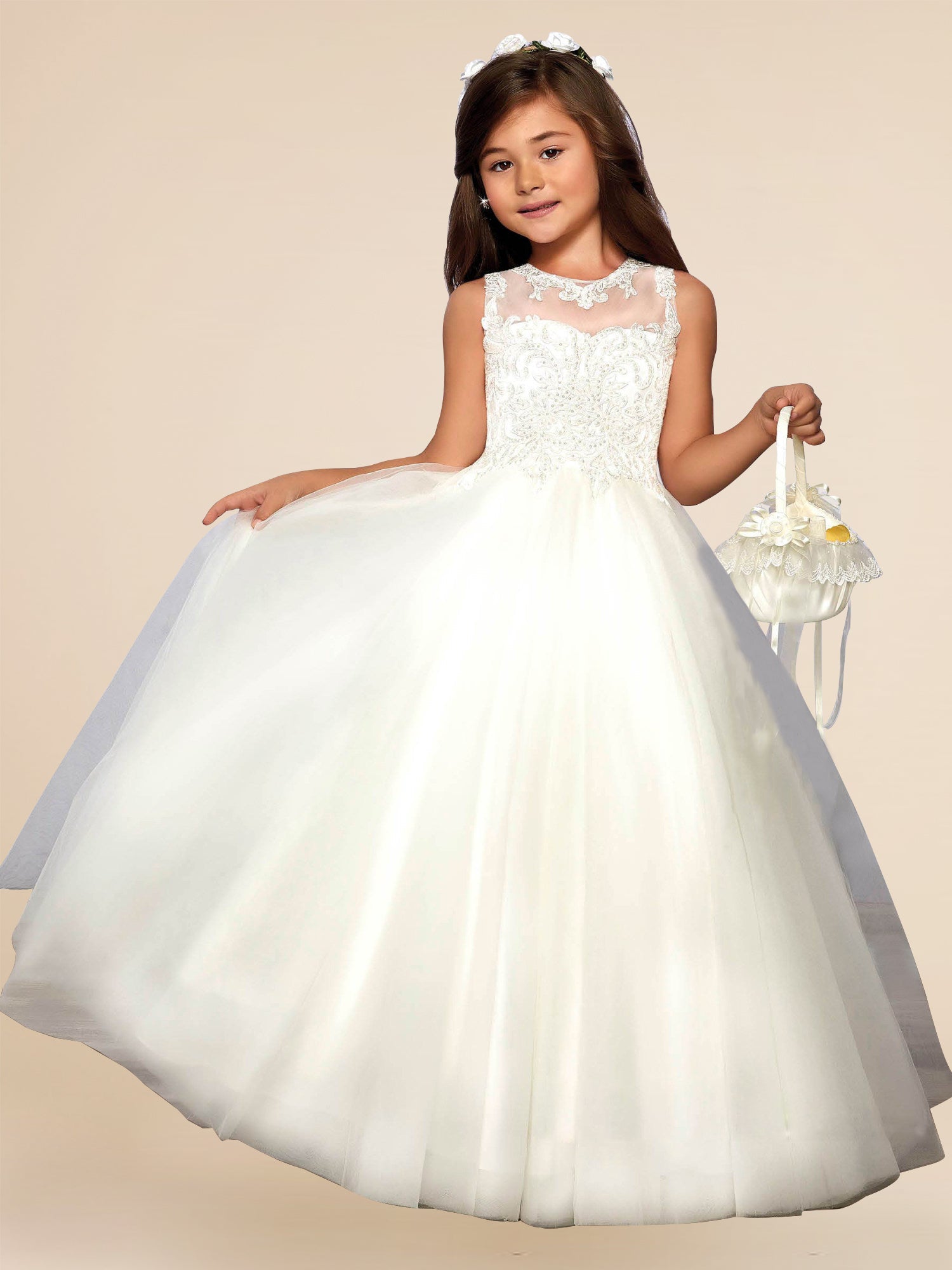Lace V-Neck Sleeveless Flower Girl Dress – KF Bridal