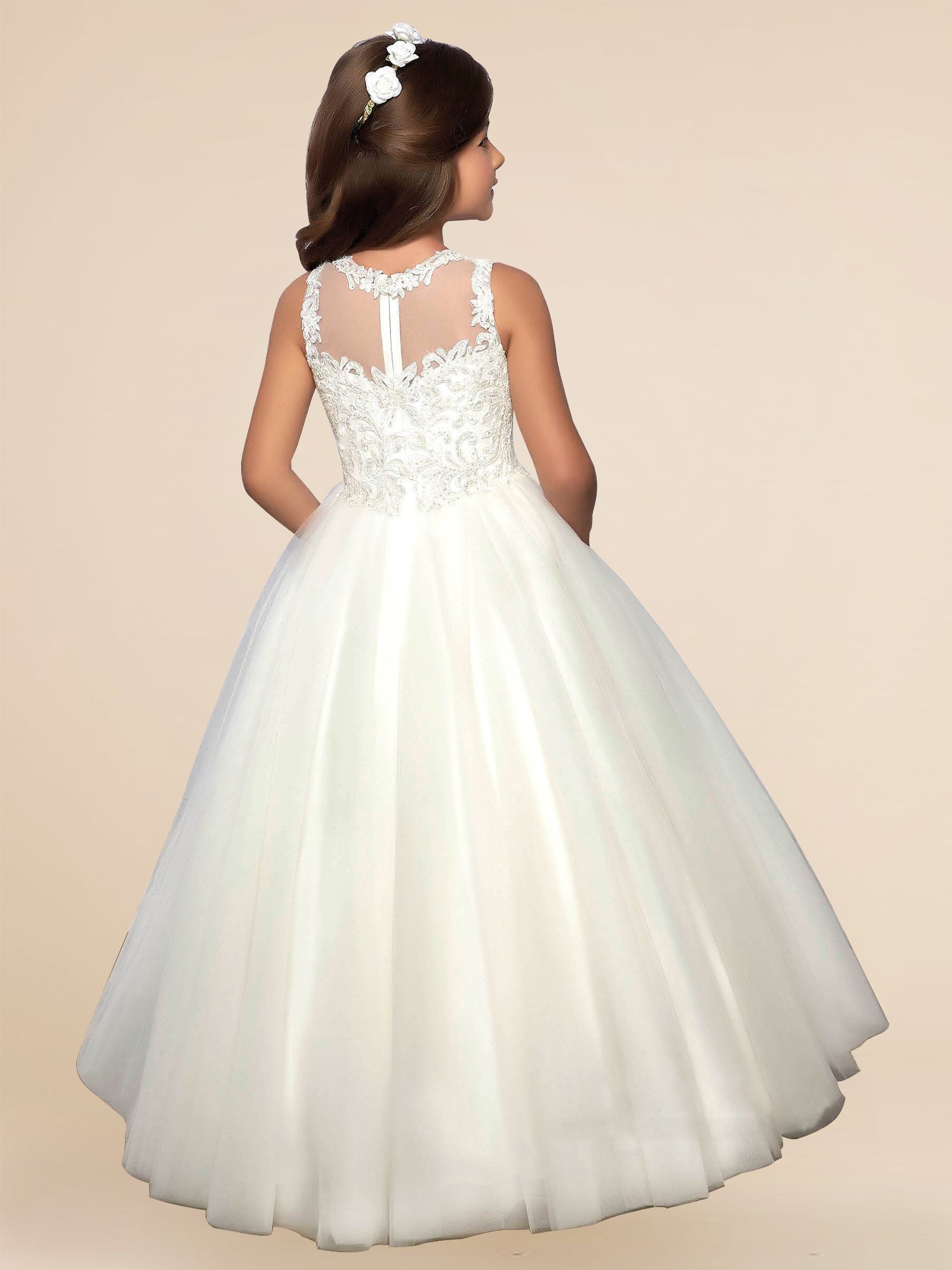 Lace A-Line Scoop Neck Sleeveless Flower Girl Dress-B500011