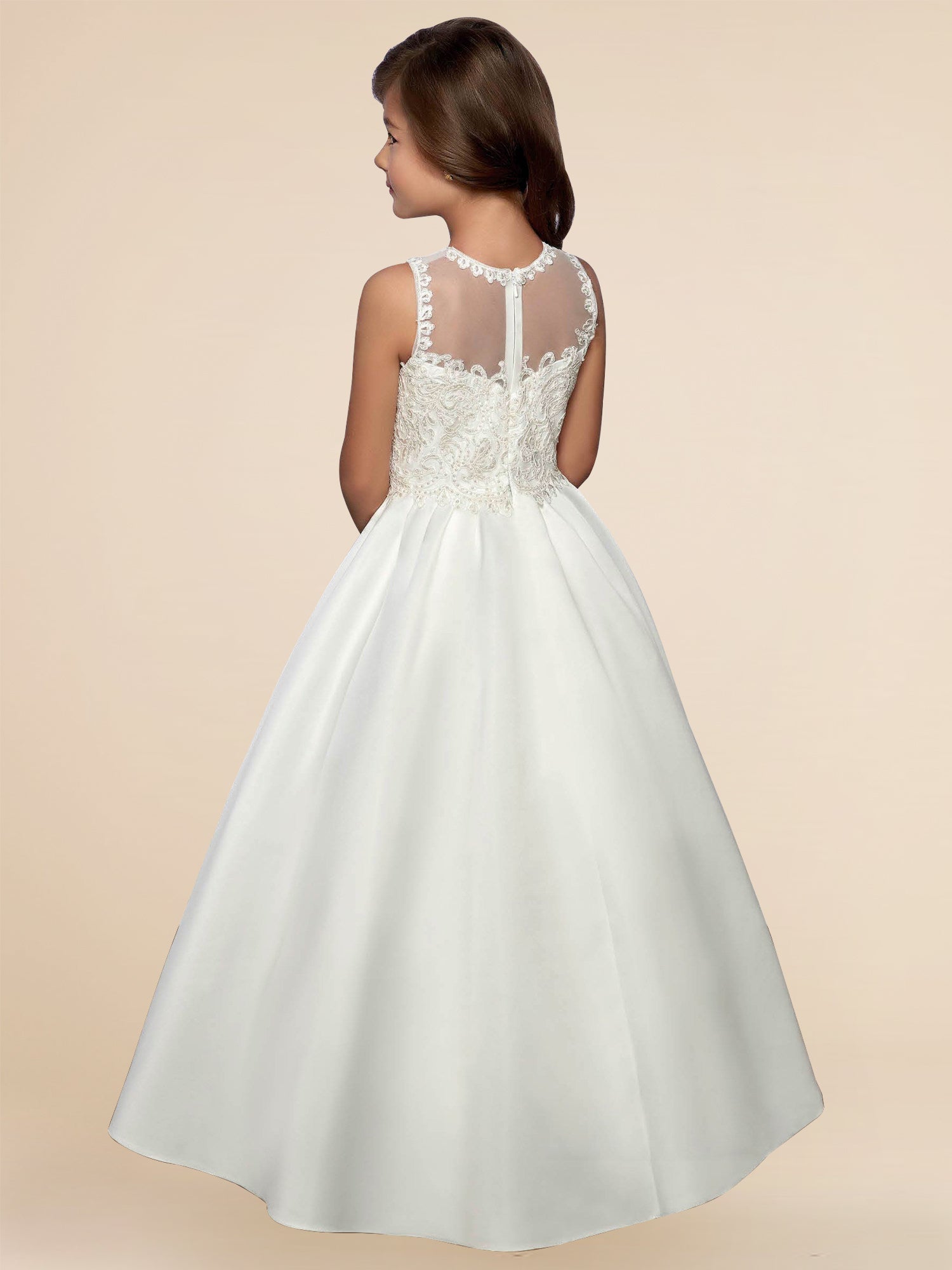 Lace A-Line Scoop Neck Sleeveless Flower Girl Dress-B500012