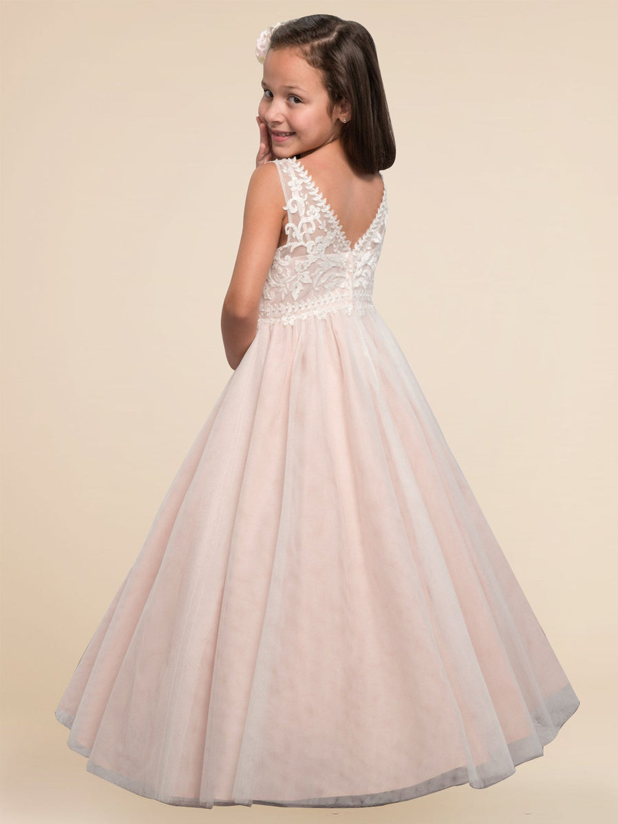 Lace A-Line V-Neck Sleeveless Flower Girl Dress-B500015