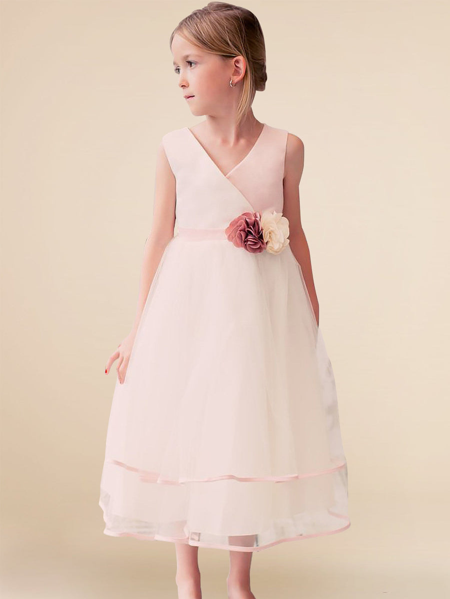 Tulle A-Line V-Neck Sleeveless Flower Girl Dress-B500052