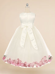Satin A-Line Scoop Neck Sleeveless Flower Girl Dress-B500058