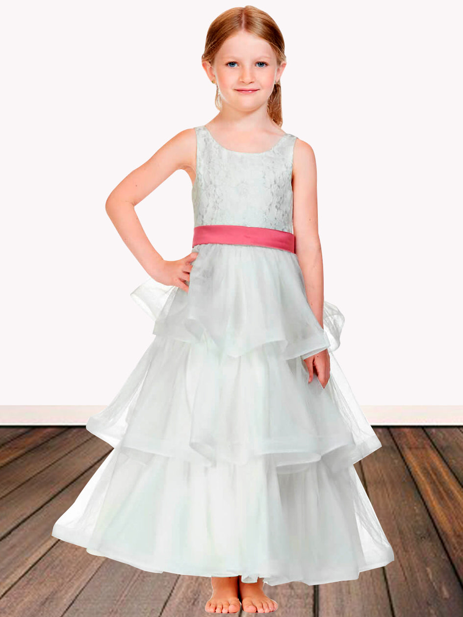 Satin Scoop Neck Sleeveless Flower Girl Dress