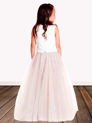 Tulle A-Line Scoop Neck Sleeveless Flower Girl Dress-B500110