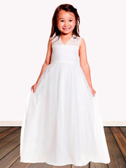 Lace A-Line V-Neck Sleeveless Flower Girl Dress-B500113