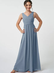 Chiffon A-Line V-Neck Sleeveless Junior Dress-BJ00007