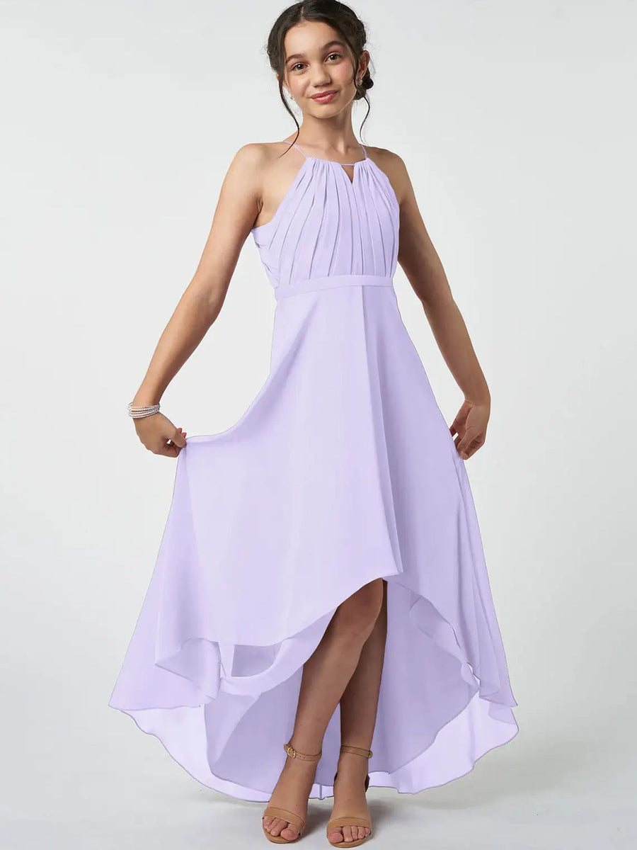 Chiffon A-Line Halter Sleeveless Junior Dress-BJ00008